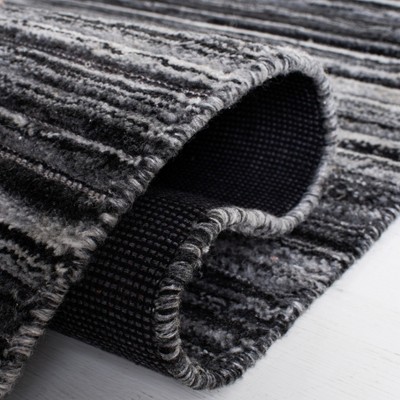 Hand-Knotted Black and Grey Wool Area Rug