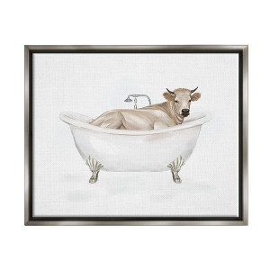 Stupell Industries Farm Cow Bathing Tub Animal Framed Floater Canvas Wall Art - 1 of 4