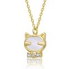 Guili 14K Gold Plated with Mother Of Pearl & Clear Cubic Zirconia Cat Pendant Necklace For Kids - 2 of 2