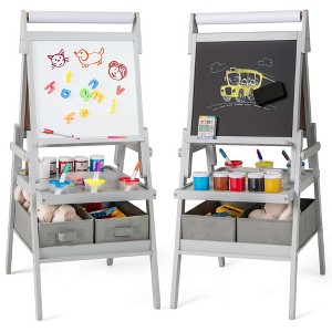Costway 3-in-1 Art Easel for Kids with Magnetic Chalkboard & Whiteboard Paper Roll Gray/White/Pink/Green - 1 of 4