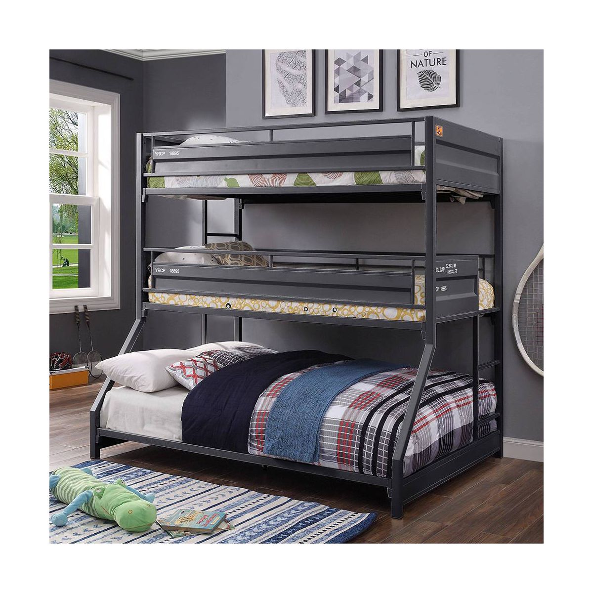 78" Twin/Twin/Full Triple BunkBed Cargo Loft, Metal Frame & Ladders - Acme Furniture - thumbnail 8