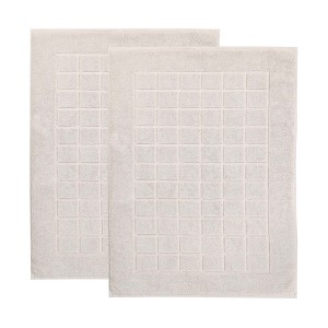 Cotton Solid Absorbent Thick Checkered Grid Washable Bath Mats, Set of 2 by Blue Nile Mills - 1 of 4
