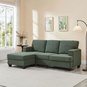 Resenkos 86" L-Shaped Sectional with Ottoman, 3-Seater Linen Sofa with Armrest Organizer, - 1 of 4