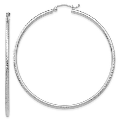 Black Bow Jewelry 2mm, 14k White Gold Diamond-cut Hoops, 55mm (2 1/8 Inch)