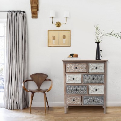 Rustic Black Farmhouse 8-Drawer Carved Accent Chest