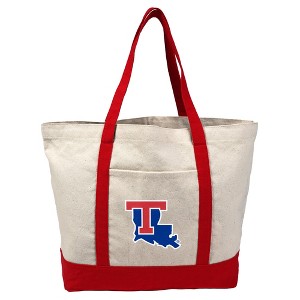 Louisiana Tech University Primary Logo Canvas Tote Bag With External Pocket, Reusable Shoulder Bag for Shopping, School, Beach - 1 of 4