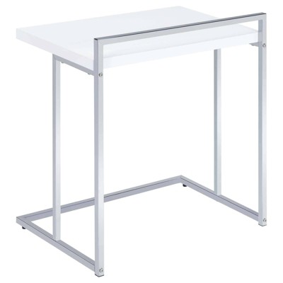 Modern White Rectangular Wood Snack Table with Chrome Base
