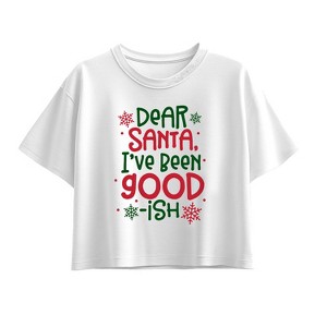 Girls' - Instant Message - Dear Santa Goodish Short Sleeve Boxy Graphic T-Shirt - 1 of 2