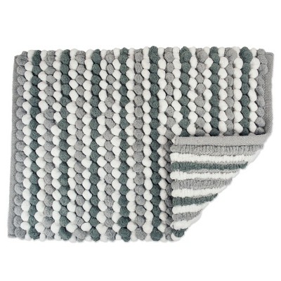 Gray and White Striped High Pile Cotton Bath Mat