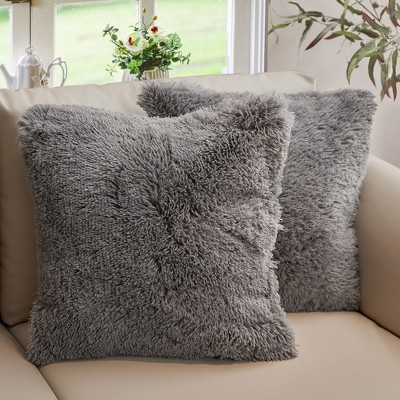Cheer Collection Super Soft Shaggy Long Hair Throw Pillows Set of 2