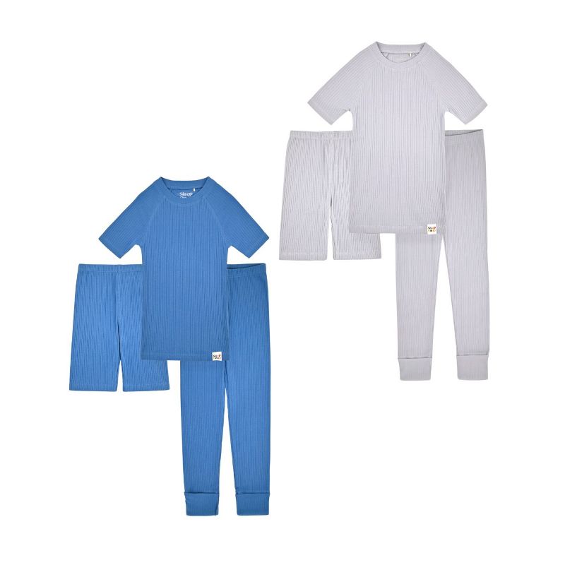 Sleep On It 100% Organic Cotton Rib Knit Snug-Fit 4-Piece and 6-Piece Pajama Sets for Boys & Girls, 1 of 5