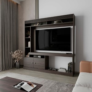 70.9" Manufactured Wood Dark Walnut Entertainment Center with Open Shelves and Closed Cabinets for Living Room and Bedroom - 1 of 4