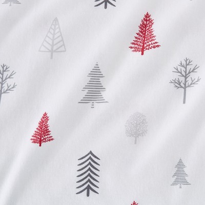 Winter Trees Red and Gray Cotton Flannel King Sheet Set