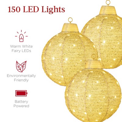 Gold LED Hanging Christmas Ornaments Set with 8 Light Functions