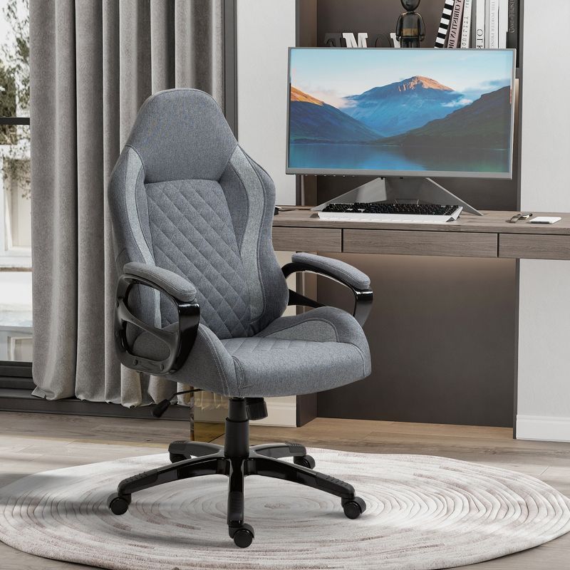 Vinsetto Ergonomic Home Office Chair High Back Task Computer Desk Chair with Padded Armrests, Linen Fabric, Swivel Wheels, and Adjustable Height, gray, 3 of 9