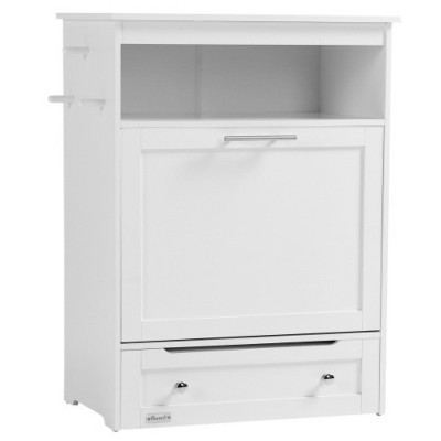 LunaLulinlk Pet Feeder Station Storage Cabinet, Dog Food Storage Container with Dog Raised Bowls and Hanger White