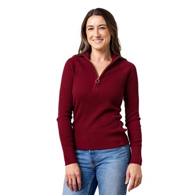 Hope & Henry Women's Organic Long Sleeve Fine Gauge Rib Knit Half Zip Sweater, Oxblood, X-Small