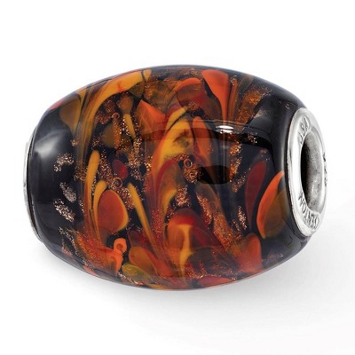 Black Bow Jewelry Fenton Sterling Silver Black/Orange Autumn Fires Glass Bead Charm