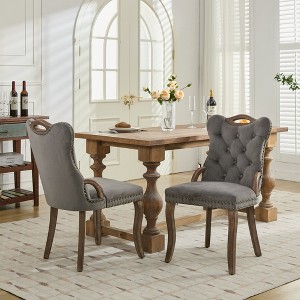 TIRAMISUBEST Set of 2 Velvet Dining Chair with Button-Tufted & Nailhead Trim Design, Accent Chairs with 3 Solid Wood Handles - 1 of 4