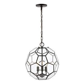 13.5" 3-Light Bee Modern Farmhouse Iron/Glass LED Pendant Oil Rubbed Bronze/Clear - JONATHAN Y