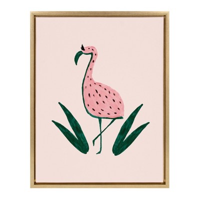 18" x 24" Sylvie Flamingo Watermelon Framed Canvas By Kendra Dandy Gold - DesignOvation