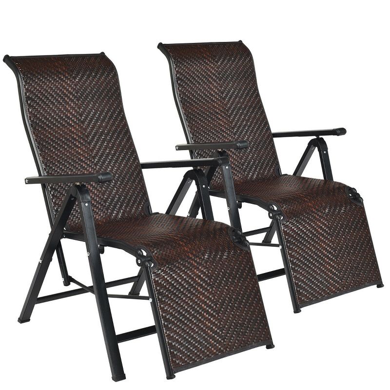 Costway 2PCS Patio Rattan Folding Lounge Chair Recliner Back Adjustable Beach Yard Pool, 3 of 11