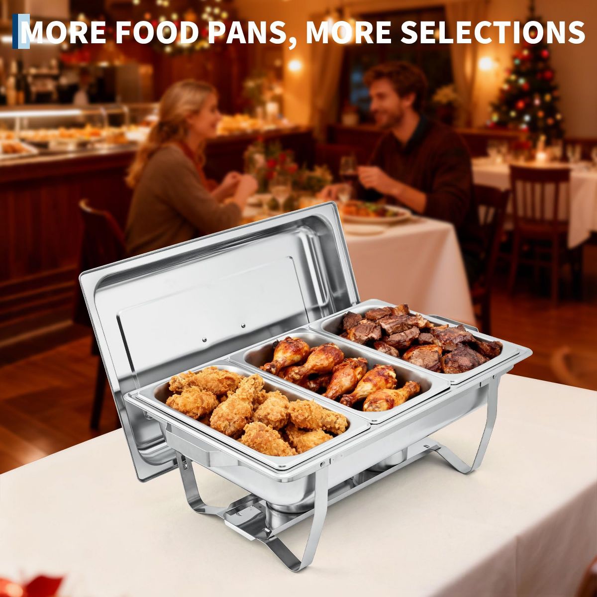 Professional Stainless Steel Chafing Dish Buffet Set, 3-Well Rectangular Food Warmer Trays for Catering & Weddings - thumbnail 6