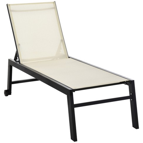 Outsunny Patio Recliner, Outdoor Reclining Chair With Flip-up Side Table,  All-weather Wicker Metal Frame Chaise With Footrest, Cushions : Target