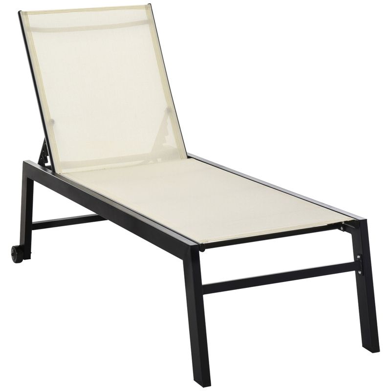 Outsunny Patio Garden Sun Chaise Lounge Chair with 5-Position Backrest, 2 Back Wheels, & Industrial Design, 1 of 9