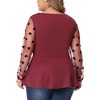 Agnes Orinda Women's Plus Size Heart Sheer Long Sleeve Mesh V Neck Peplum Blouse - 3 of 4