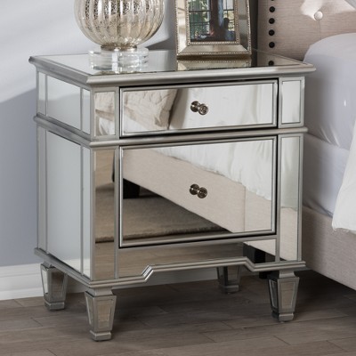 Sussie Hollywood Glam Mirrored 2-Drawer Nightstand with Bronze Hardware