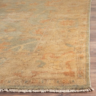 Hand-Knotted Dark Green/Brown Wool 6' x 9' Rectangular Area Rug