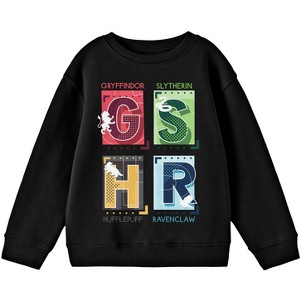 Youth Harry Potter Hogwarts House Letters Graphic w/ Logo Screen Print Black Hoodie- - 1 of 2