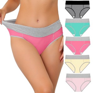 Agnes Orinda Women's Plus Size 5 Packs Mid-High Waist Solid Stretchy Comfortable Briefs - 1 of 4