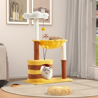 Yellow Flower Cat Tree with Sisal Scratching Posts and Hammock