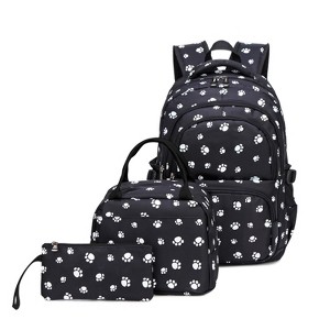 3Pcs Dog Paw Printed Backpack Set With Lunch-Bag For Girls Elementary Students Bookbag School-bag - 1 of 4