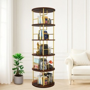 5 Tier  Rotating Bookshelf 360° Swivel Bookcase Display Spinning Bookshelf Tower, Stackable Round,Artificial Board Metal Space Saving - 1 of 4