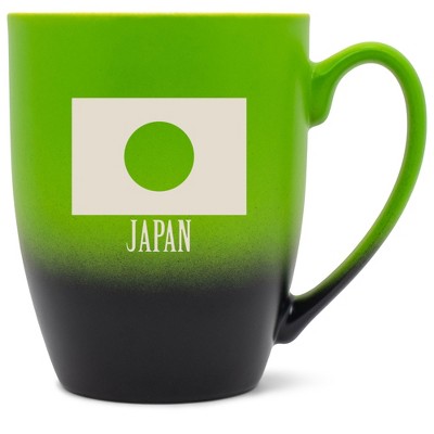 Elanze Designs Japan Japanese Flag 12 Ounce Ceramic Laser-Etched Engraved Drinkware Mug, Green and Black Ombre