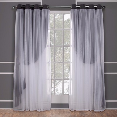 Talia Black Pearl and Cloud Gray Double Layer Blackout Grommet Curtains