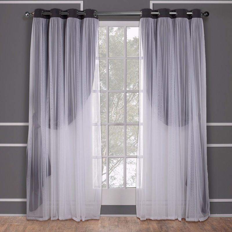 Set of 2 Caterina Layered Solid Blackout with sheer top Curtain Panels Black Pearl - Exclusive Home, 3 of 14