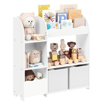 SONGMICS Toy and Book Organizer for Kids, Kids Bookshelf and Toy Storage, Storage Organizer with 2 Storage Boxes