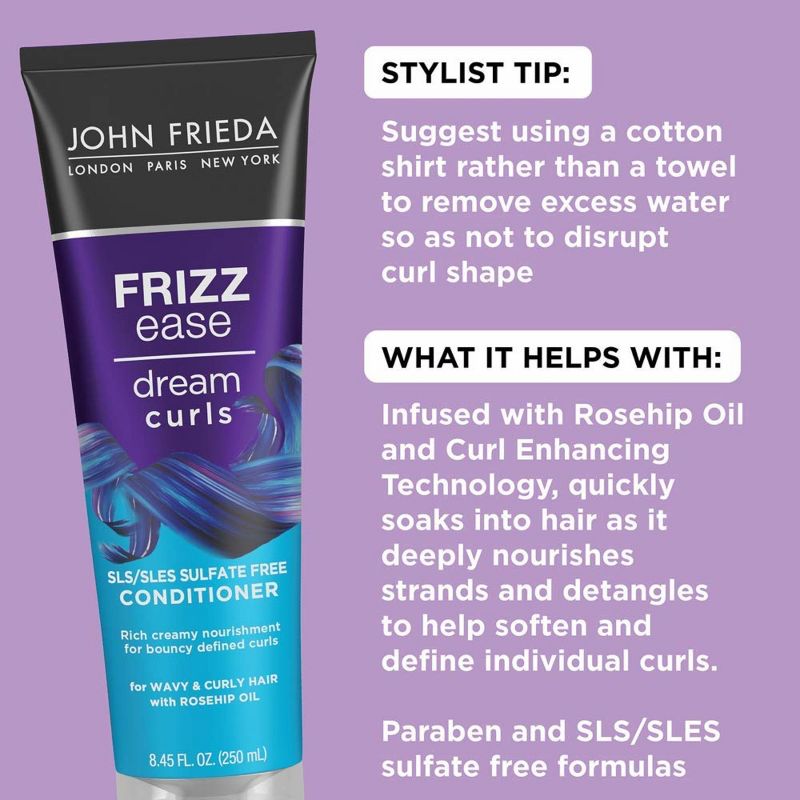 John Frieda Frizz Ease Dream Curls Conditioner, Hydrates and Defines Curly Wavy Hair, Sulfate Free - 8.45 fl oz, 4 of 9