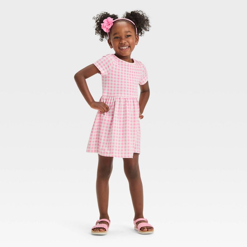 Toddler Girls' Checkered Short Sleeve Dress - Cat & Jack™ Pink, 1 of 5