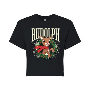 Women's - Rudolph - Rudolph Wreath Collegiate Cropped Graphic T-Shirt - 1 of 4
