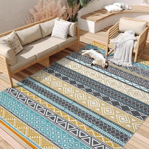 Reversible Outdoor Plastic Straw Rug - Waterproof Bohemian Area Mat for Patio, RV, Balcony, Camping, Easy Clean Picnic Mat - 1 of 4