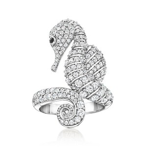 Ross-Simons 2.00 ct. t.w. White Zircon Seahorse Ring With Single Black Spinel in Sterling Silver - 1 of 4