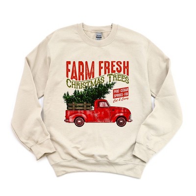 Simply Sage Market Women's Graphic Sweatshirt Farm Fresh Christmas Trees Truck