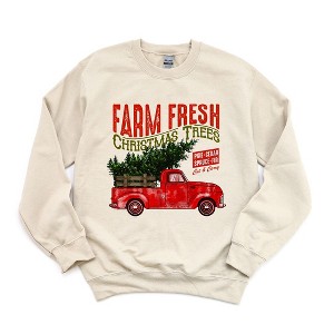 Simply Sage Market Women's Graphic Sweatshirt Farm Fresh Christmas Trees Truck - 1 of 4