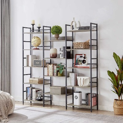 KTMBDW Triple Column 5 Tier Bookshelf, Bookcase with 14 Open Display Shelves, Industrial Bookshelves for Bedroom, Living Room and Home Office