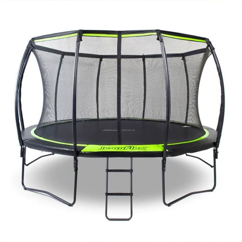 Jumpflex Flex120 12 Foot Trampoline with Enclosure and Ladder, Black and Green, 2 of 6